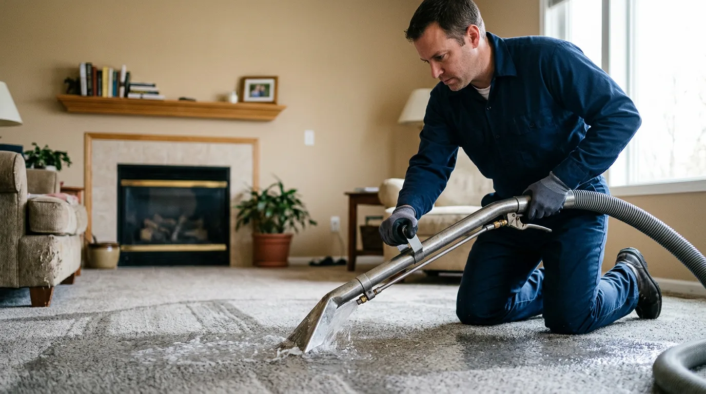 Water damage restoration technician working near Kewanee, IL